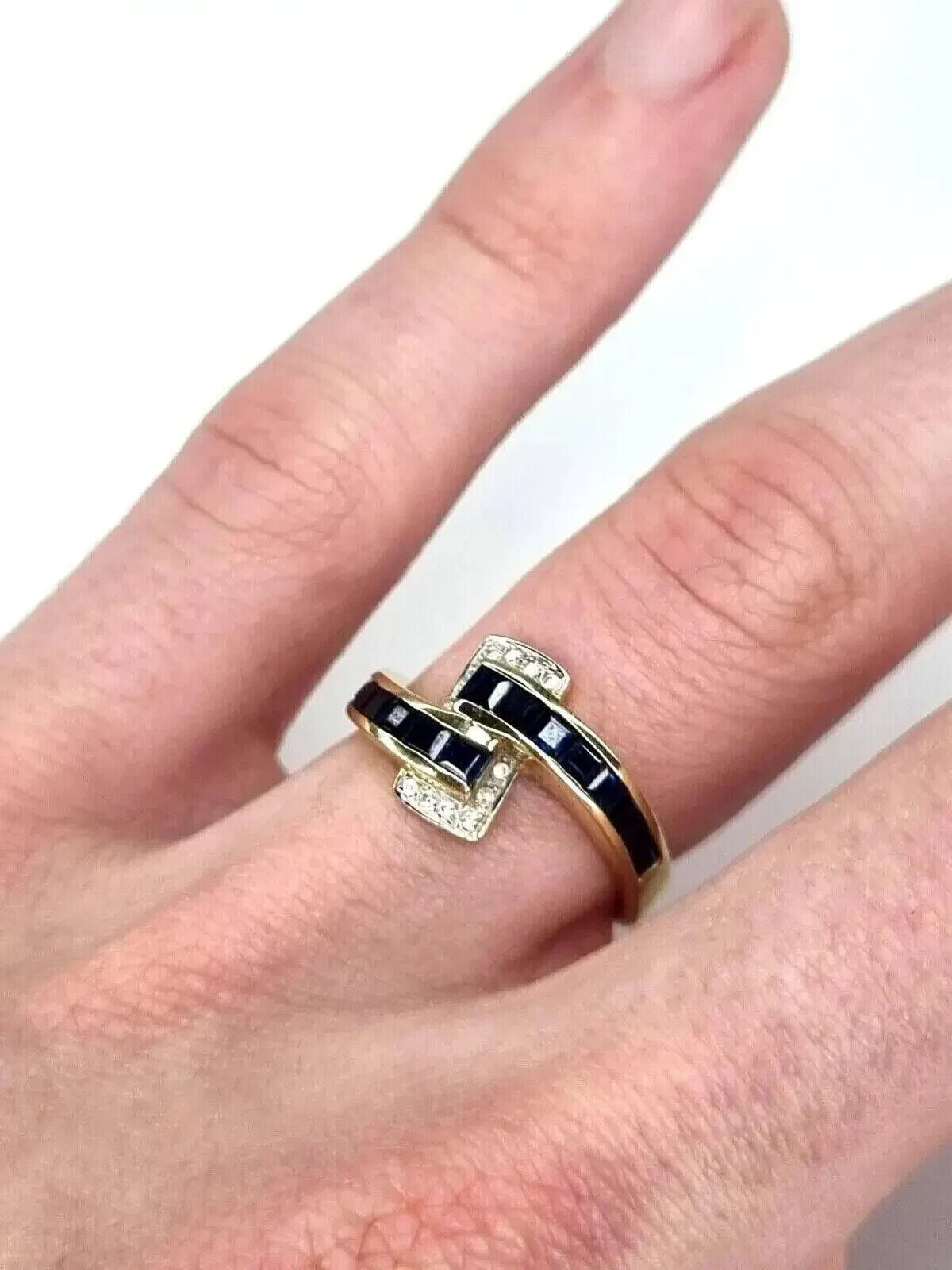 14ct Yellow Ring Sapphire and Diamond Gold Ring UK Ring Size O 1/2