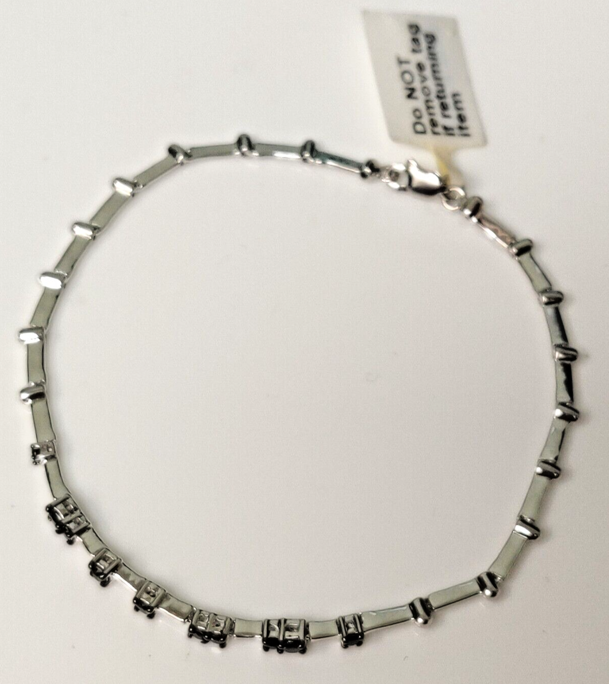9ct White Gold Tennis Bracelet Black Diamonds Natural Gemstones 20cm Long