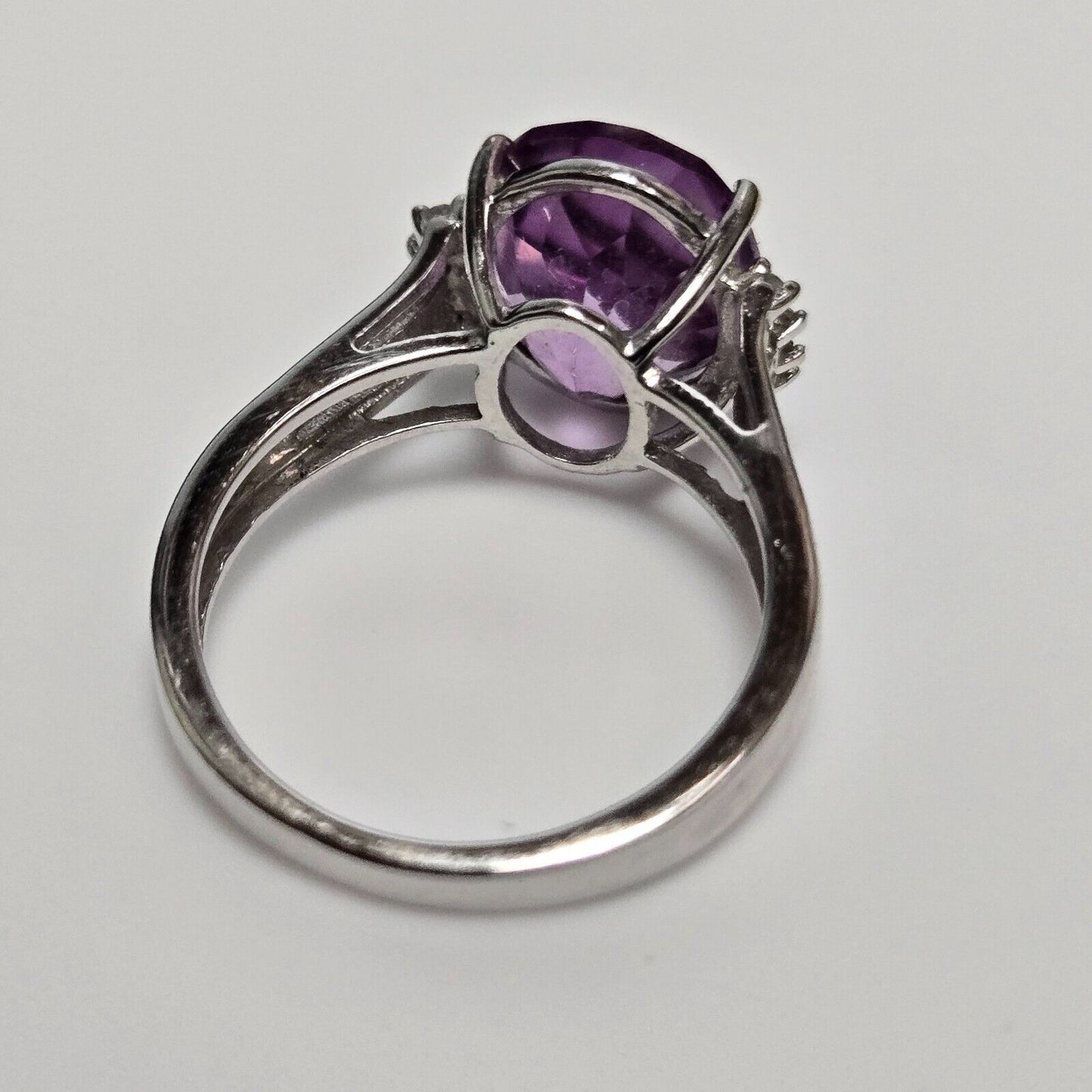 9ct White Gold Ring Oval Purple Topaz and Diamond Gemstones UK Ring Size K