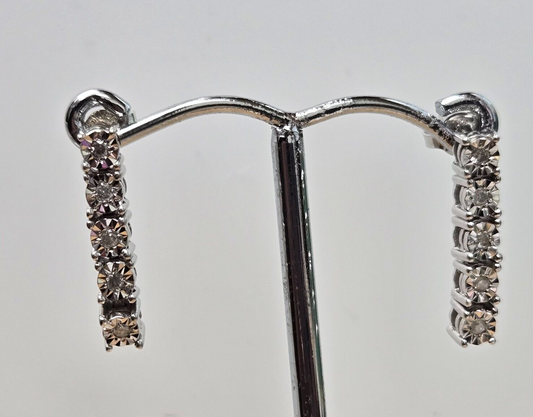 9ct White Gold Diamond Drop Earrings Round Colourless Gemstones Push Backs