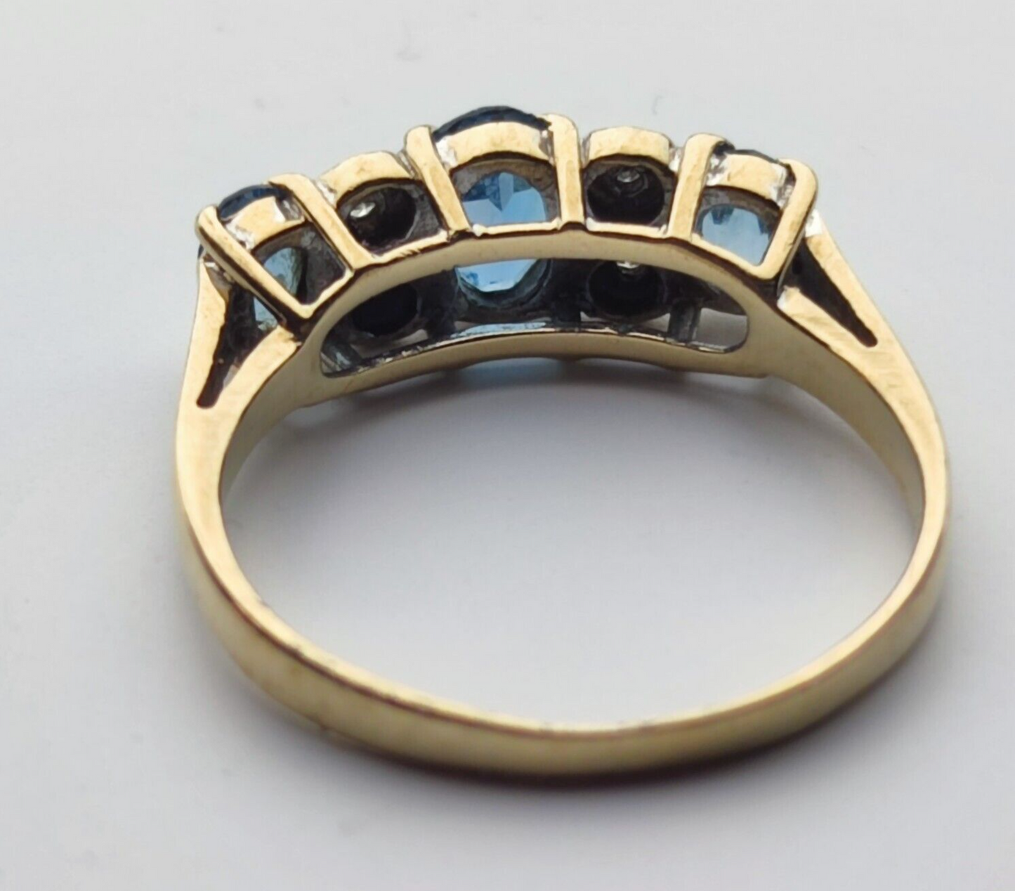 9ct Yellow Gold Ring Blue Topaz White Diamonds Gemstones Ring Size: L 1/2