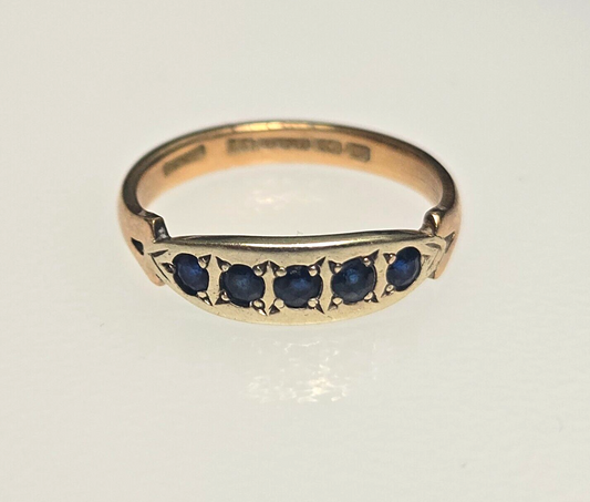 14ct Yellow Gold Ring Round Blue Sapphire Gold Hallmarked UK Ring Size L 1/2