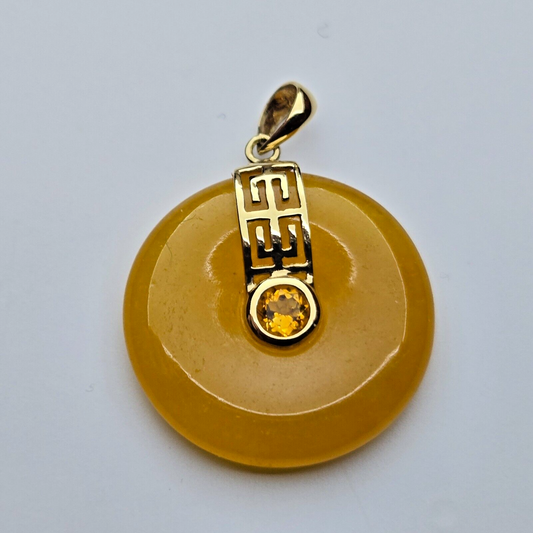 14ct Yellow Gold Pendant Yellow Jade and Citrine Gemstones Size 29mm x 21mm