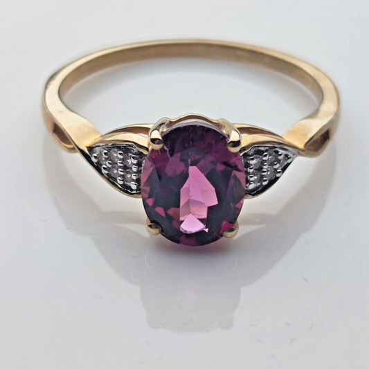 9ct Gold Ring Size R 1/2 Garnet and Zircon Gemstones Solid 9ct Yellow Gold