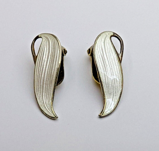 Finn Jensen Leaf Earrings Enamel Gold Wash Sterling Silver Clip on Earrings