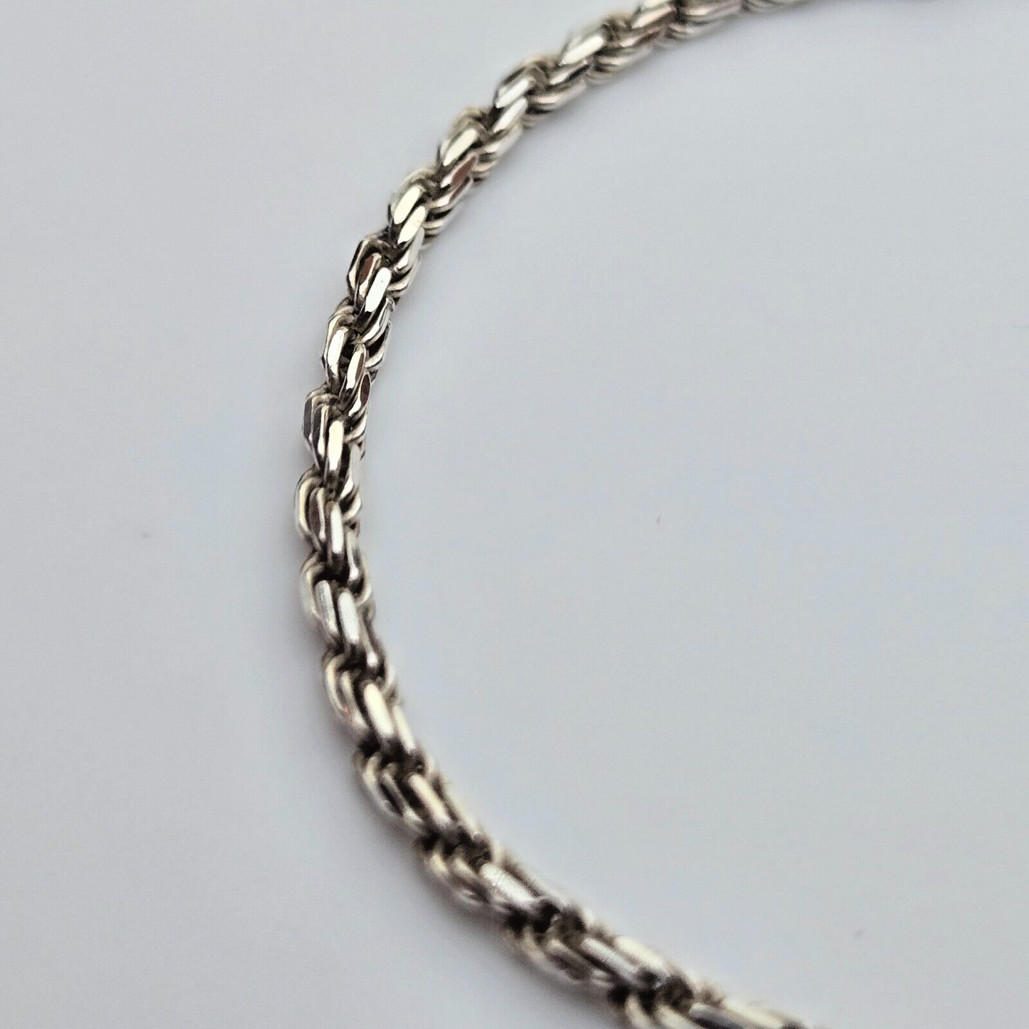 Silver Rope Chain Bracelet 925 Sterling Silver Hallmarked Lobster Lock 19cm Long