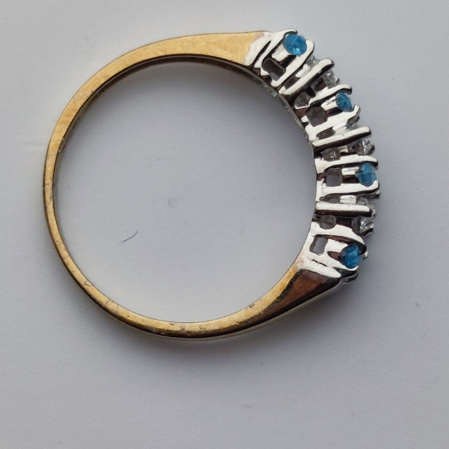 9ct Yellow Gold Ring Blue Topaz Marquise-Cut Gemstones prong Setting Ring Size L