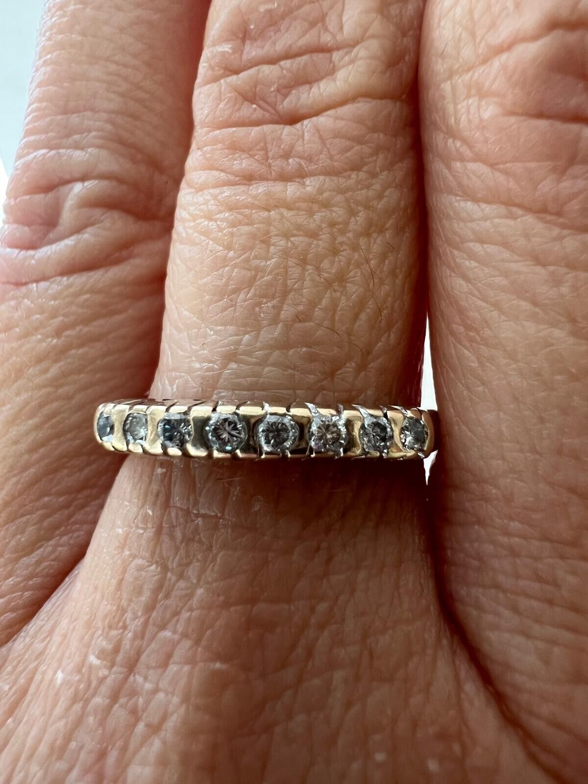 9ct Yellow Gold Ring Diamond 0.20ct Gemstones Thin Solid Gold Band Ring Size P