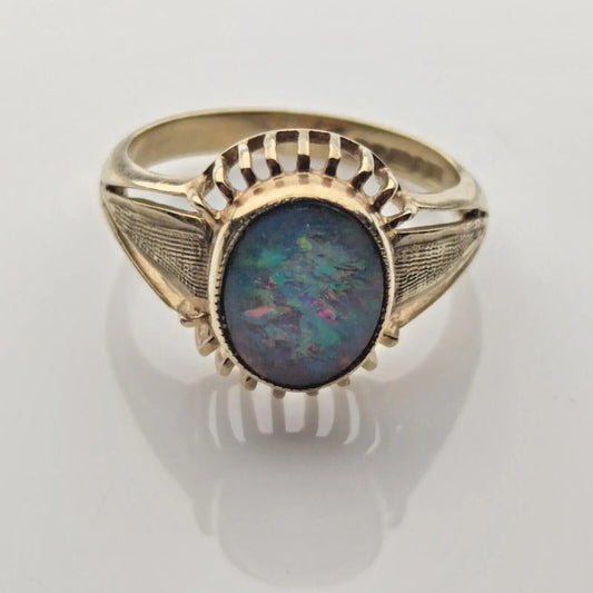 9ct Yellow Gold Ring Doublet Opal Natural Gemstones UK ring Size M