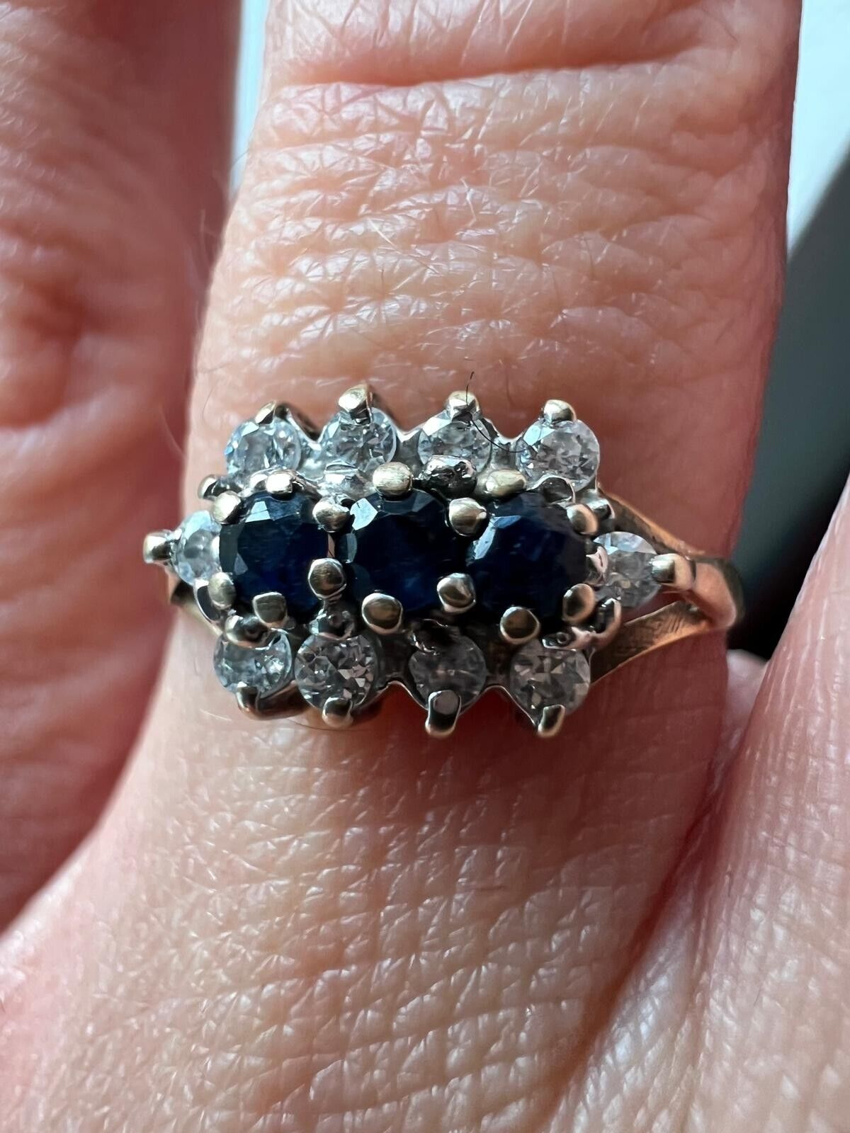 9ct Yellow Gold Ring Blue Sapphire Natural Gemstone Ring Size N 1/2