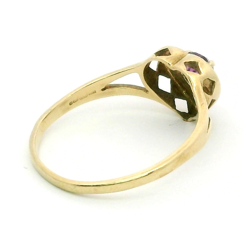 9ct Yellow Gold Heart Ring Purple Amethyst & Diamonds 375 Hallmarked Ring Size O