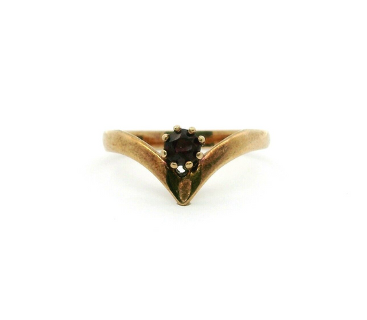 9ct Yellow Gold Ring Red Garnet Stone Wishbone Hallmarked Ring Size P 1/2