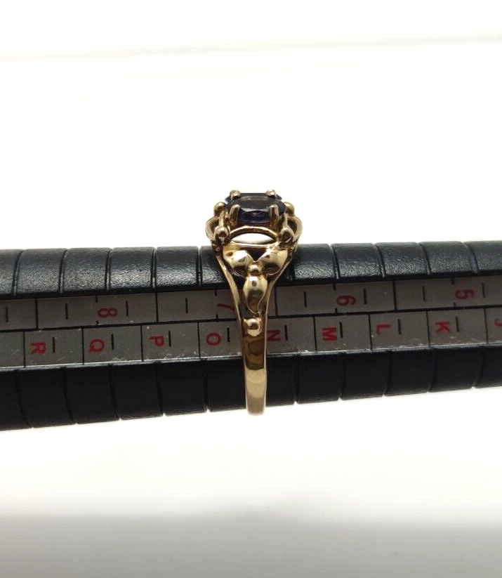 9ct Yellow Gold Ring Lolite Trilogy Three Dark Blue Gemstones UK Ring Size N