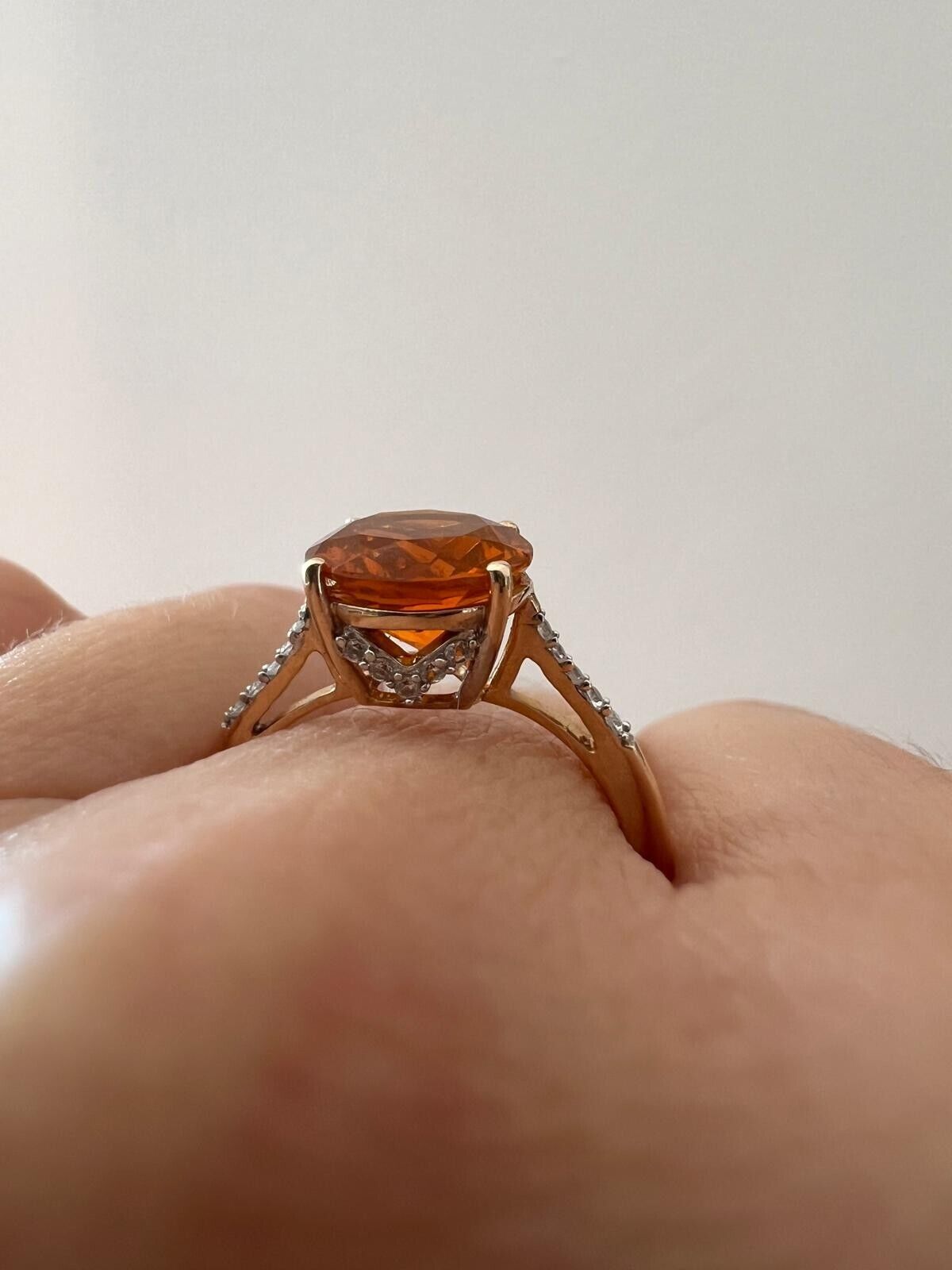 9ct Yellow Gold Ring Orange Fire Opal & White Quartz Gemstones Ring Size O 1/2