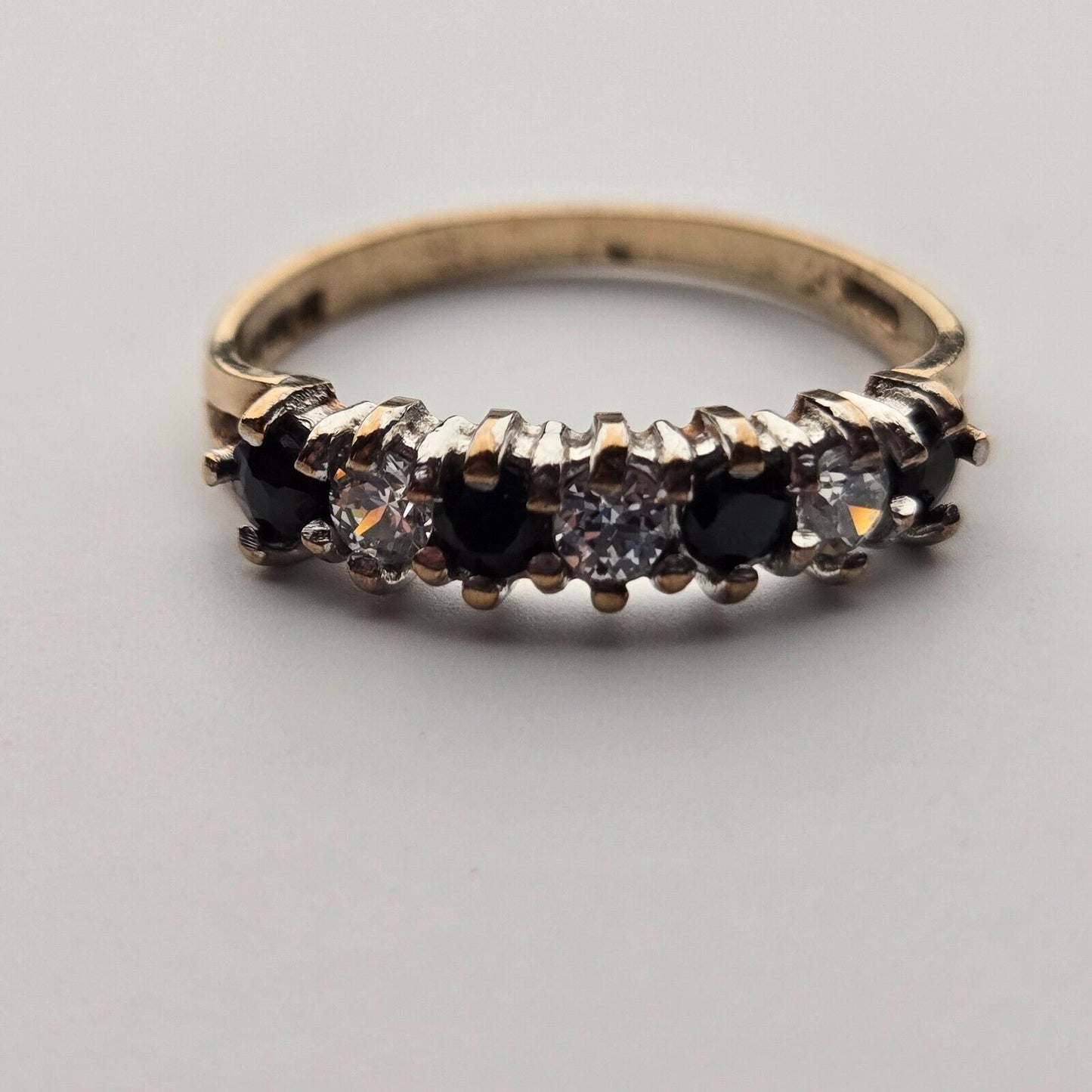 9ct Yellow Gold Round Black Sapphire Gemstones Ring Size M