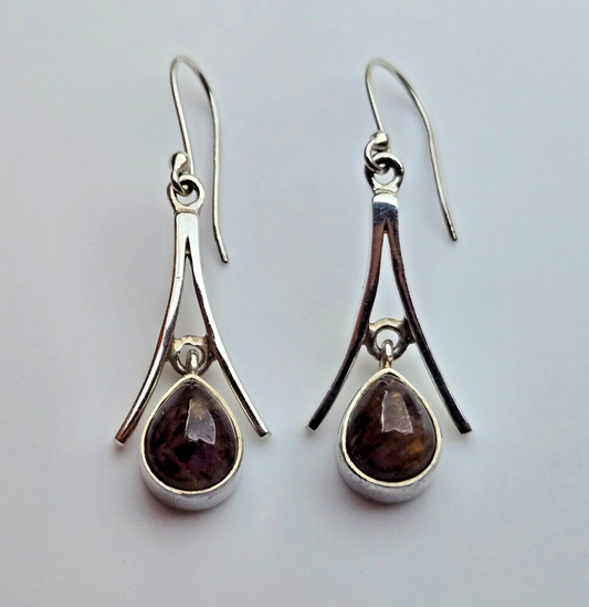 Silver Drop Dangle Earrings Cacoxenite Stones  925 Hallmarked 30mm Drop Length