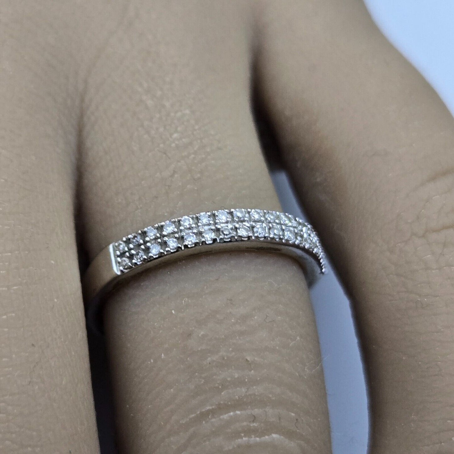 9ct White Gold Ring Band 0.10ct Diamonds Clusters UK Ring Size K