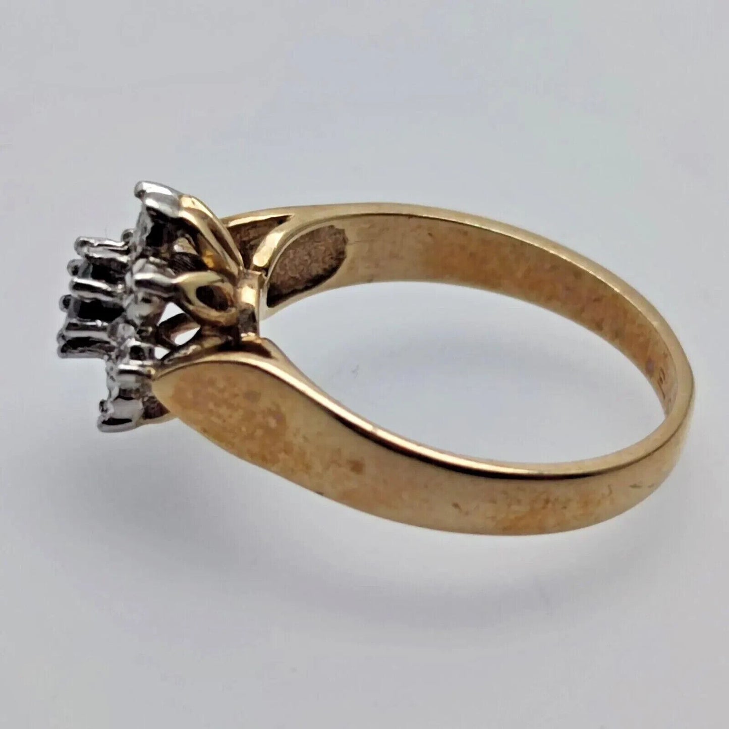 9ct Yellow Gold Ring Blue Round Sapphire & Small Diamond Gemstones Ring Size M