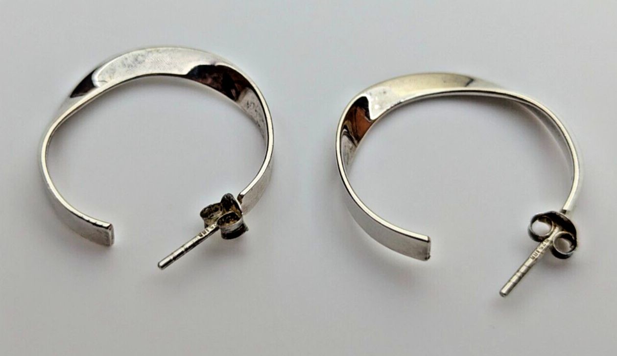 925 Silver Twisted Hoop Earrings Sterling Silver Hallmarks Size 26mm x 28mm
