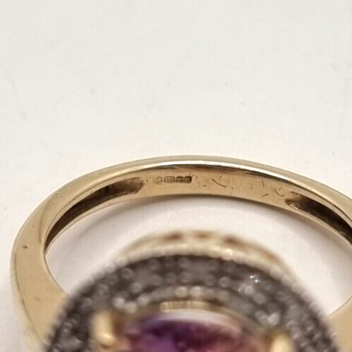 9ct Yellow Gold Ring Pink Ametrine and Colourless Diamond Cocktail Ring Size K