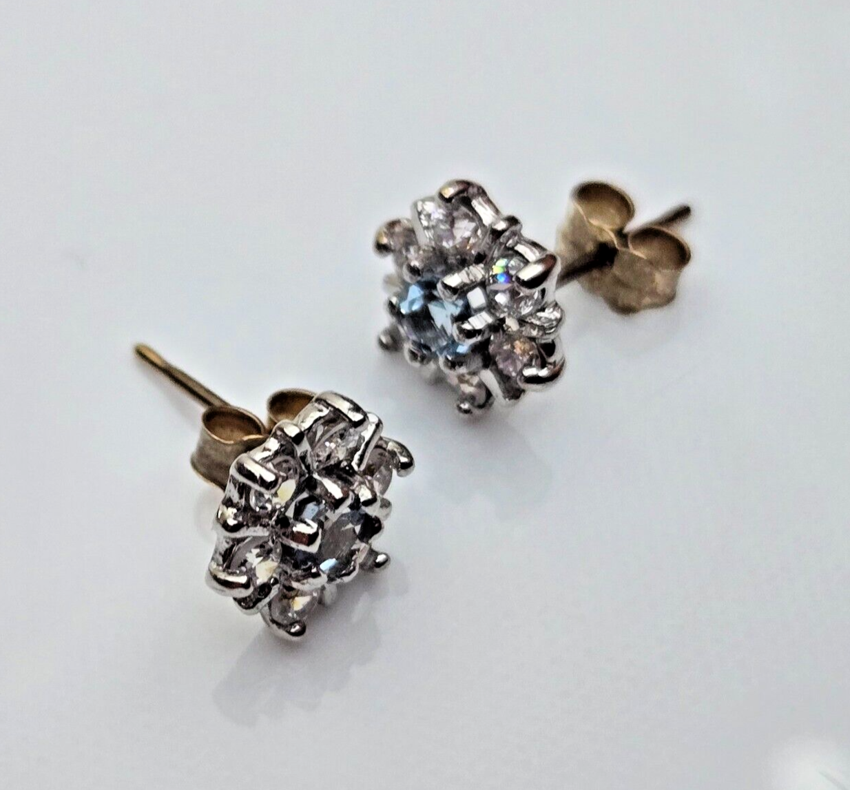 9ct Multi Tone Gold Stud Earrings Topaz Stones Butterfly Closures