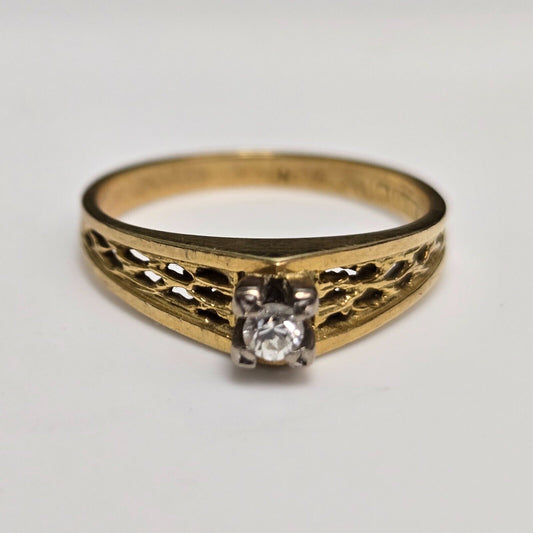 18ct Yellow Gold Ring Diamond Round Brilliant-Cut Solitaire Ring Size O