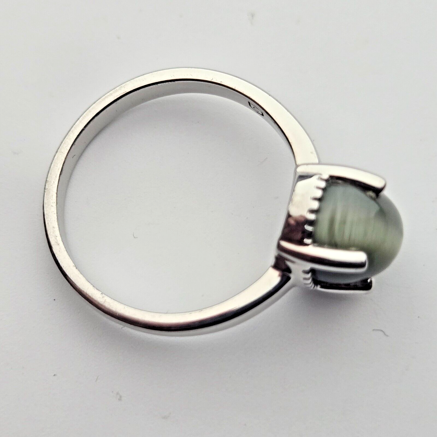 Silver Ring Cat's Eye Black Stone Prong Setting 925 Sterling Silver Ring Size S