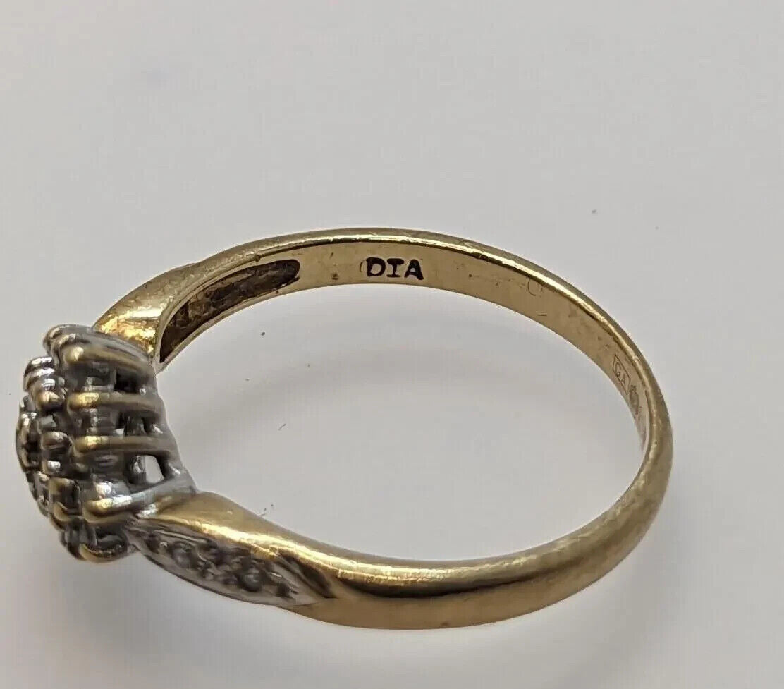 9ct Yellow Gold Ring Diamonds Cluster Setting UK Ring Size N