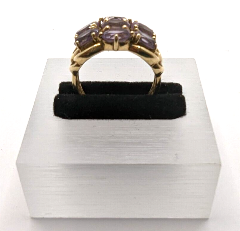9ct Gold Ring Purple Amethyst Natural Gemstones UK Ring Size N - 9ct Yellow Gold