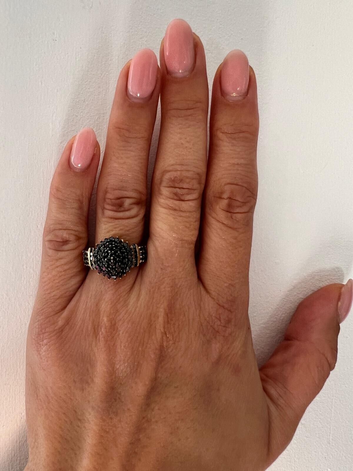 9ct Yellow Gold 1ct Black Diamonds Cluster Setting Ring Size M