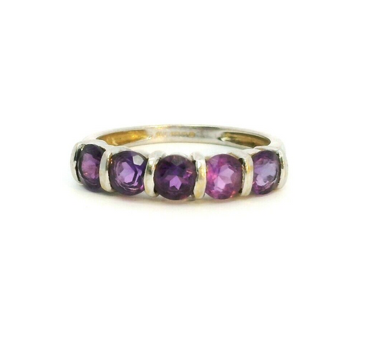 9ct White Gold Ring Round Purple Amethyst Hallmarked Ring Size N