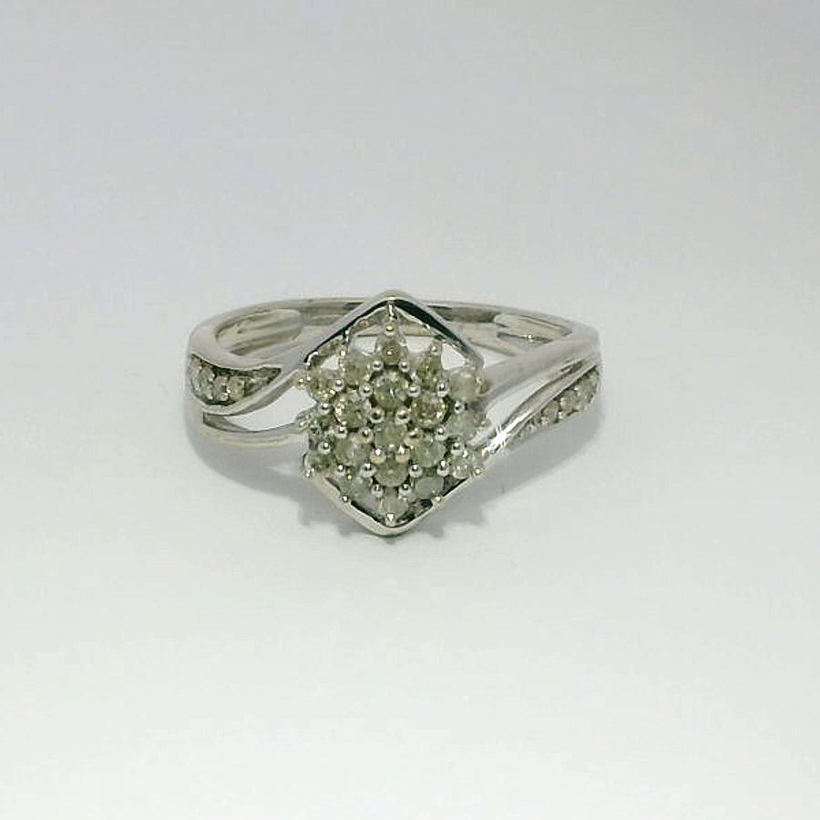 9ct White Gold Ring Diamonds 0.33ct 9k Hallmarked Ring Size J