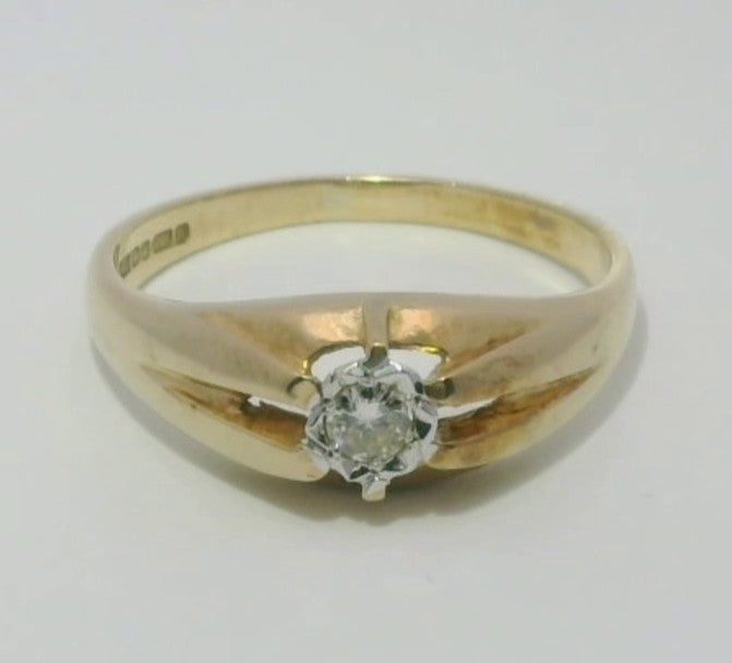9ct Yellow Gold Ring Diamond Single Round Stone UK Ring Size S 1/2