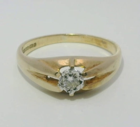 9ct Yellow Gold Ring Diamond Single Round Stone UK Ring Size S 1/2