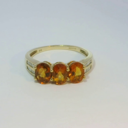 9ct Yellow Gold Citrine and Diamond Natural Gemstone UK Ring Size S 1/2