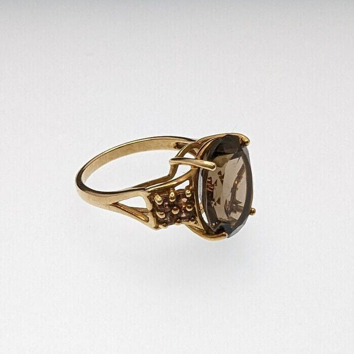 9ct Yellow Gold Ring Cocktail Champagne Quartz Gemstones UK Ring Size N